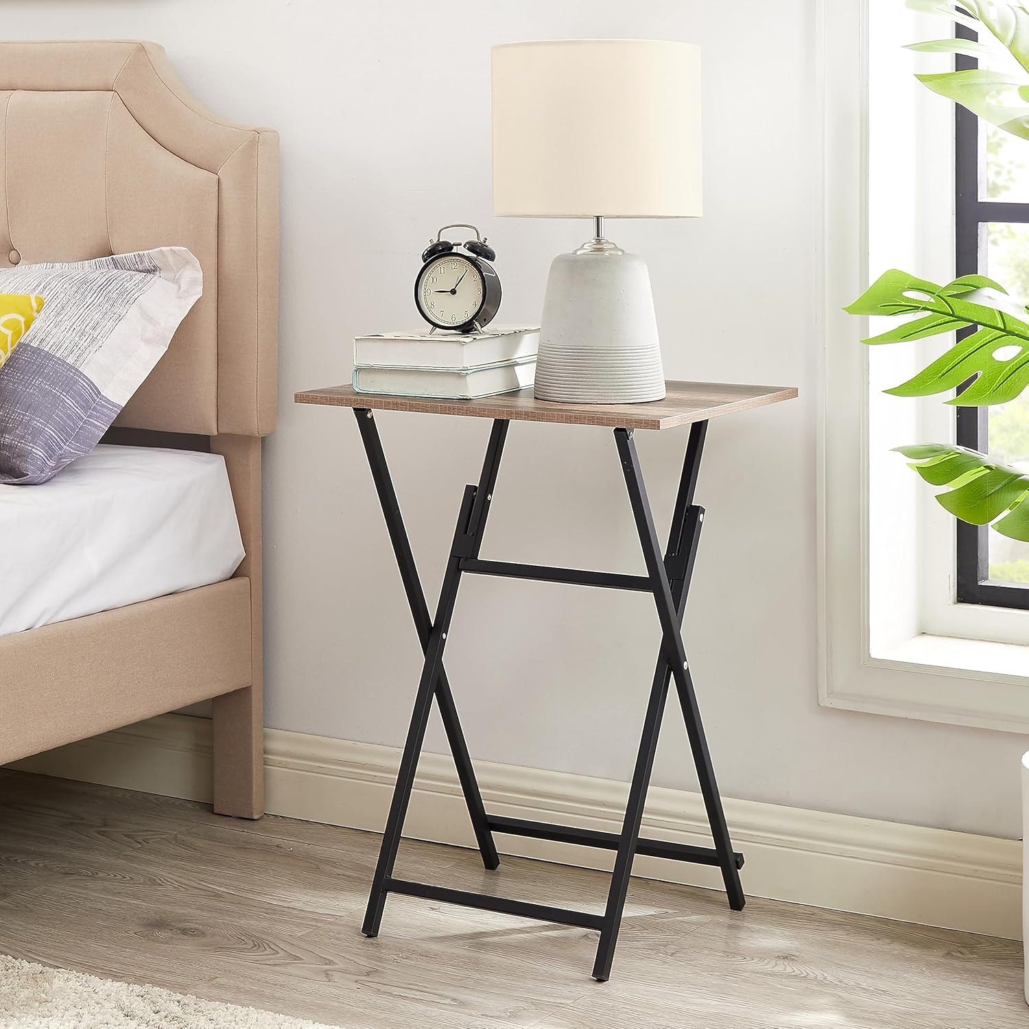 Rustic Brown & Black TV Tray Table 2-Piece No Assembly Required Easy to Fold Portable Tables Compact Furniture for Small Spaces