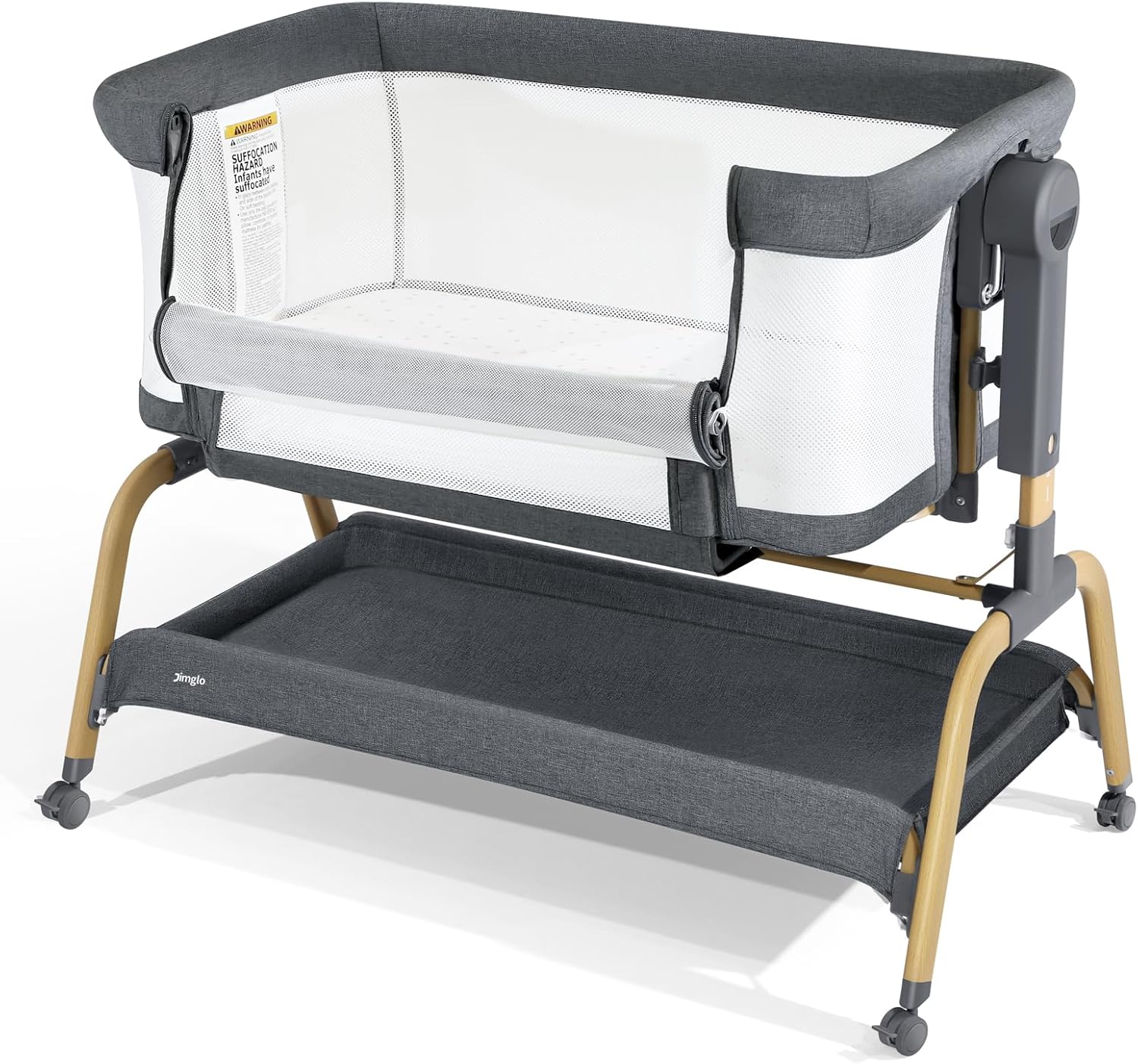 3 in 1 Baby Bassinet, Bedside Bassinet for Baby, Rocking bassinet with Storage Basket and Wheels, Adjustable Height Bassinet Bedside Sleeper, Easy Folding Portable Crib for Newborn