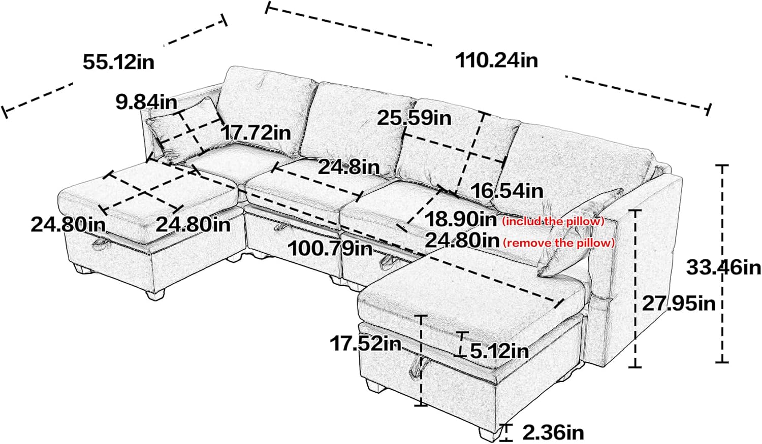 UBGO Living Room Furniture Set,U-Shape, 110