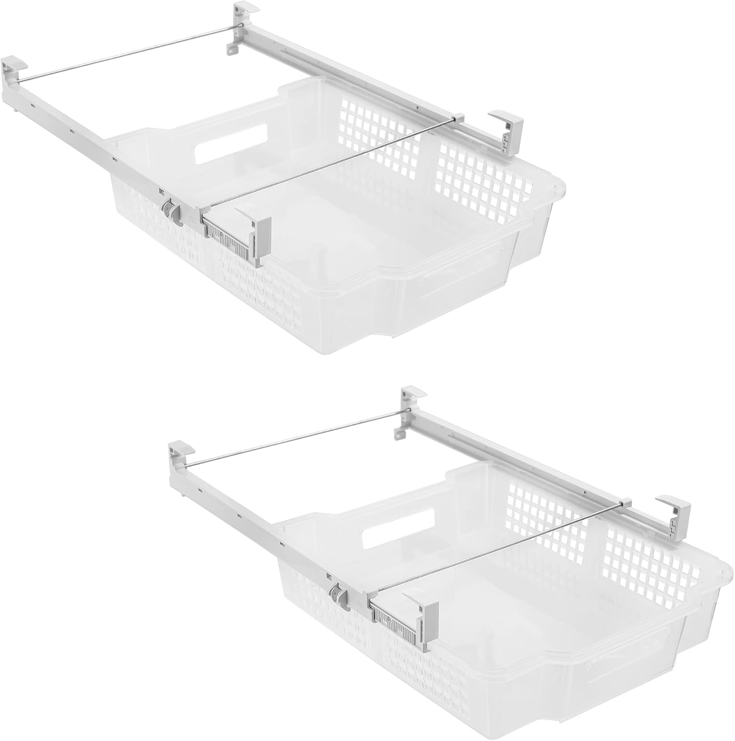 Smart Design Adjustable Pull Out Refrigerator Drawer - Extra Large, Set of 2 - BPA Free - Holds 20 lbs - Extendable Sliding Fridge Bin, Freezer, Pantry Food Holder Storage Organizer - Kitchen - Clear Pack of 2