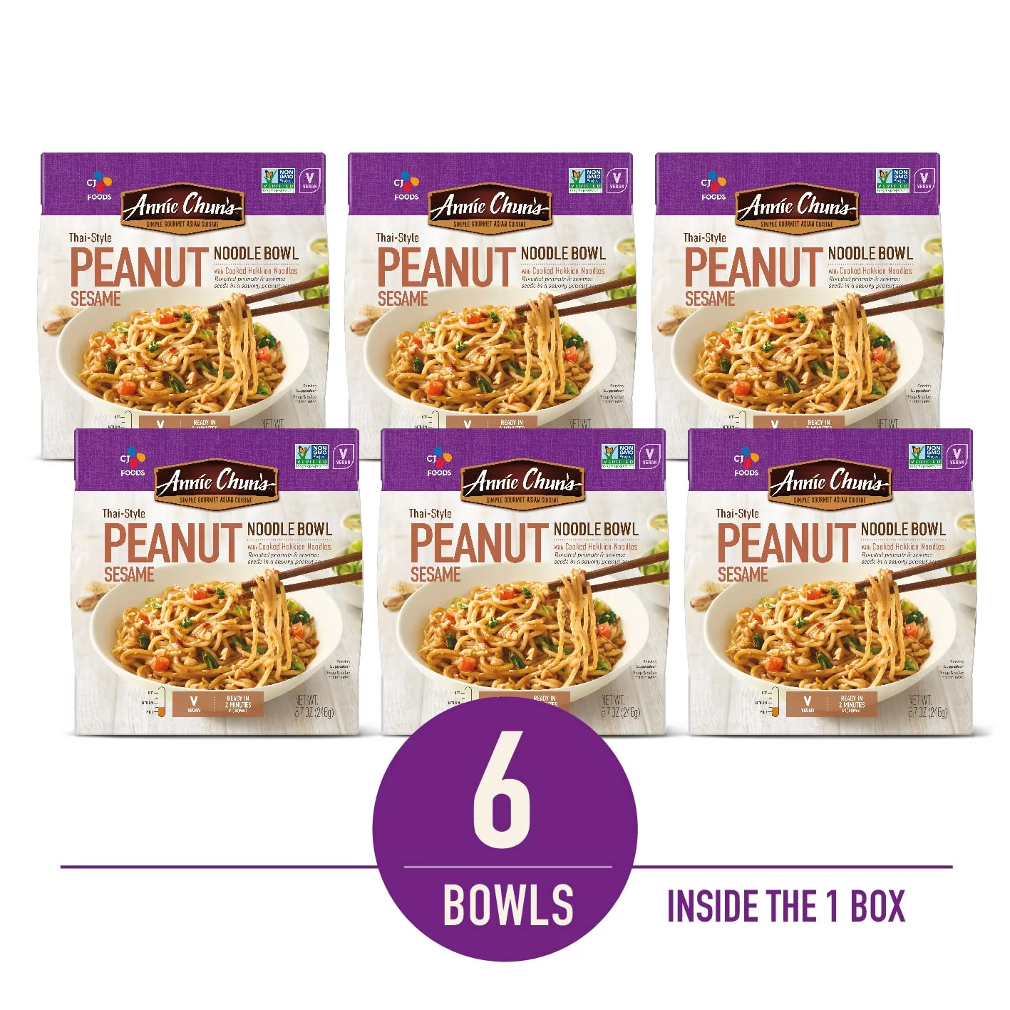 Annie Chuns Peanut Sesame Noodle Bowl, Non-Gmo, Vegan, 8.7 Oz (Pack of 6), Thai-Style