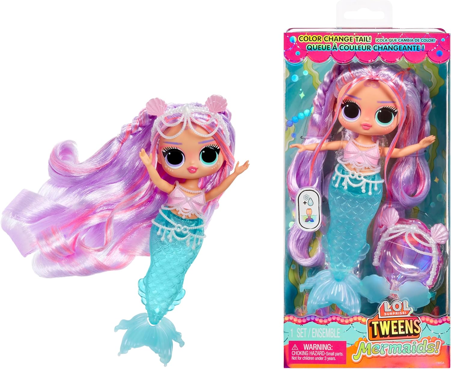 LOL Surprise Tweens Mermaid Lana Marine Fashion Doll with Color Changing Tail, Movable Fin, and Beautiful Accessories – Toy Gift for Kids Ages 4+