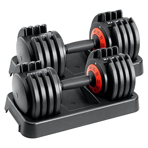 55 lbs Pair Adjustable Dumbbell, Fast Adjust Dumbbell Weight for Exercises Pair Dumbbells for Men and Women in Home Gym Workout Equipment, Dumbbell with Tray Suitable for Full Body