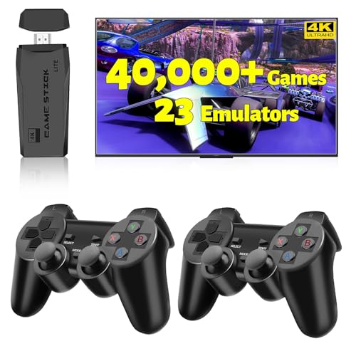 2025 Retro Gaming Console Pro 4K HDMI with 40,000+ Built-in Classic Video Games - Plug & Play Game Stick for TV with 2 Wireless Controllers | 23 Emulator Support 64GB