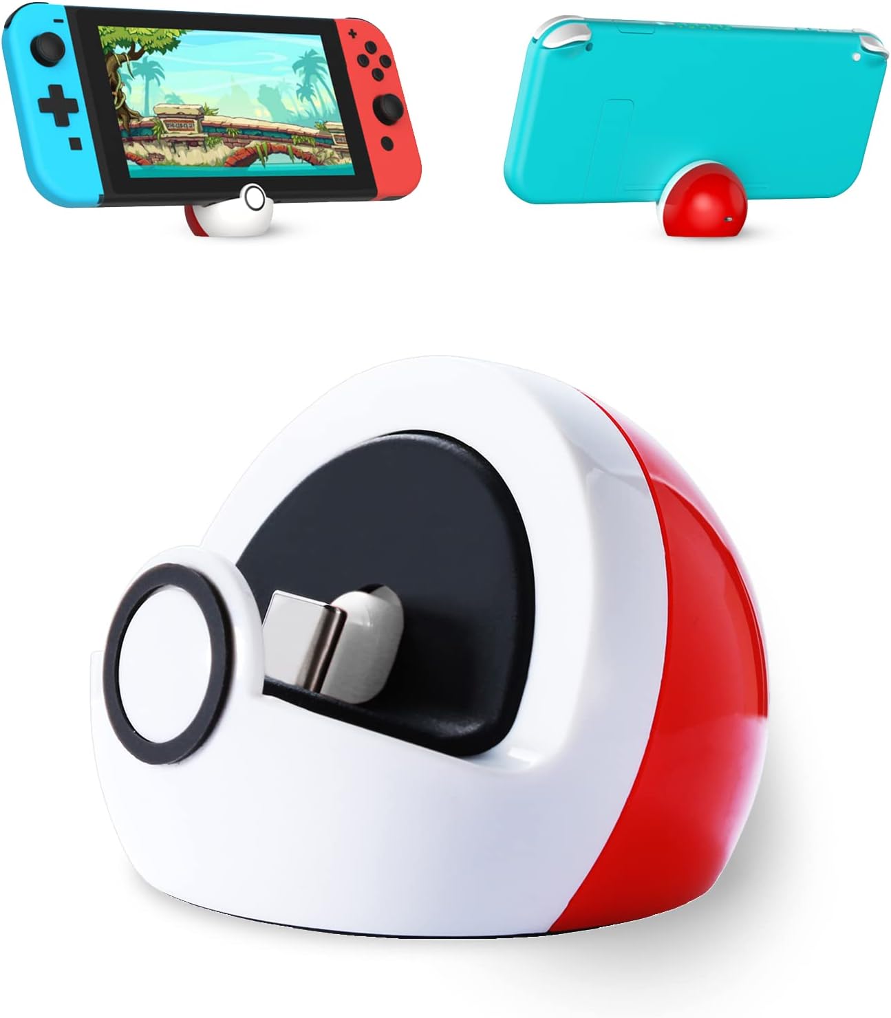 Antank Tiny Charging Stand Compatible with Nintendo Switch/Switch Lite/Switch OLED, Cute Switch Dock Station USB-C Port, Portable Charger Stand for Switch Games, No Projection, Red&White