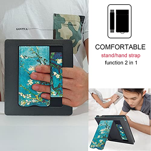 Stand Case for All-New Kindle Oasis (10th Generation, 2019 Release and 9th Generation, 2017 Release) with Hand Strap/Auto Sleep & Wake/Magnetic Closure (Apricot Blossom)