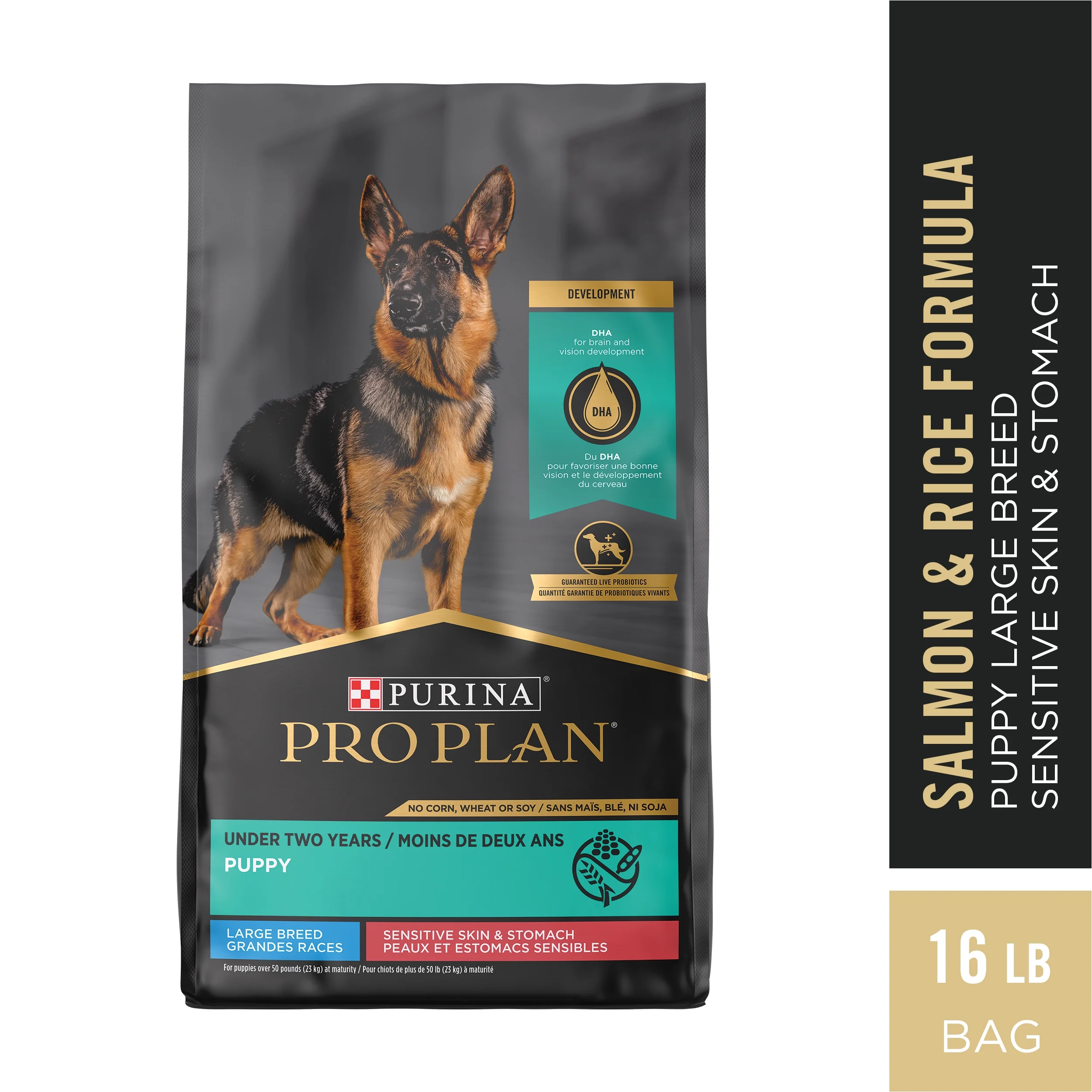 Purina Pro Plan Puppy Dry Dog Food for Large Breeds, Sensitive Skin & Stomach, Salmon & Rice, 16 lb Bag