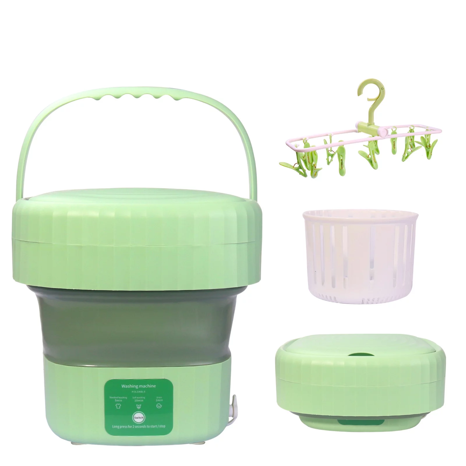 Portable Washing Machine,Mini Foldable Washer and Spin Dryer, Small Washer for Baby Clothes, Underwear or Small Items, Apartment, Dorm, Camping, RV Travel laundry,Lightweight and Easy to Carry(Green)
