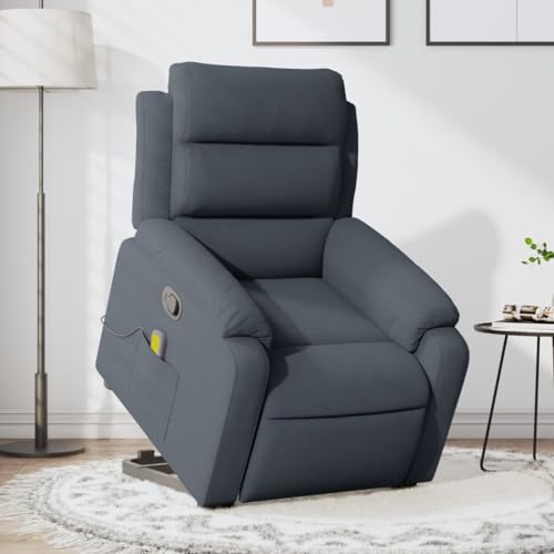 vidaXL Power Lift Massage Recliner - Dark Gray Velvet, Elderly Stand-Up Motorized Armchair with USB Vibration, Manual Tilt