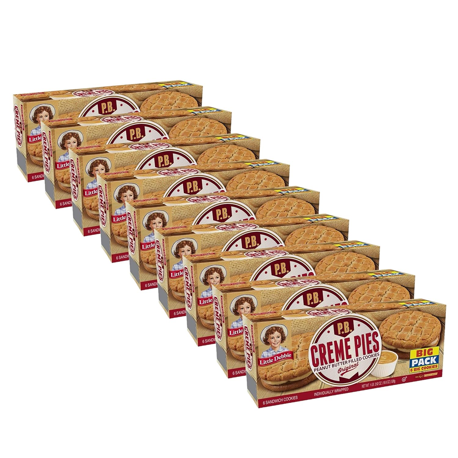 Little Debbie's Little Debbie Peanut Butter Creme Pies, 9 Big Pack Boxes, 54 Individually Wrapped Sandwich Cookies of 2, 1.1 Pound (2 Pack of 9)