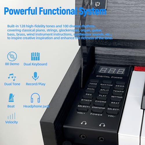 Digital Piano 88 Keys,Keyboard Piano,Touch-Sensitive,Electric Piano,Semi Weighted,Upright,Acoustic,Beginners,Adults,Full Size,Stand,Pedal,SR-EH60(Black)