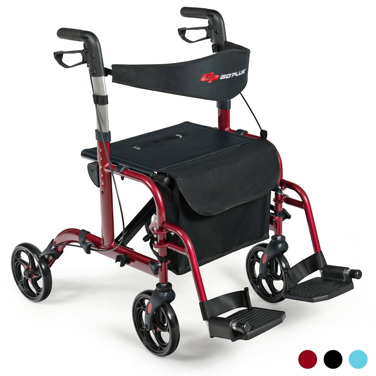Aluminum Adjustable Folding Handle Medical Walker Rollator Red