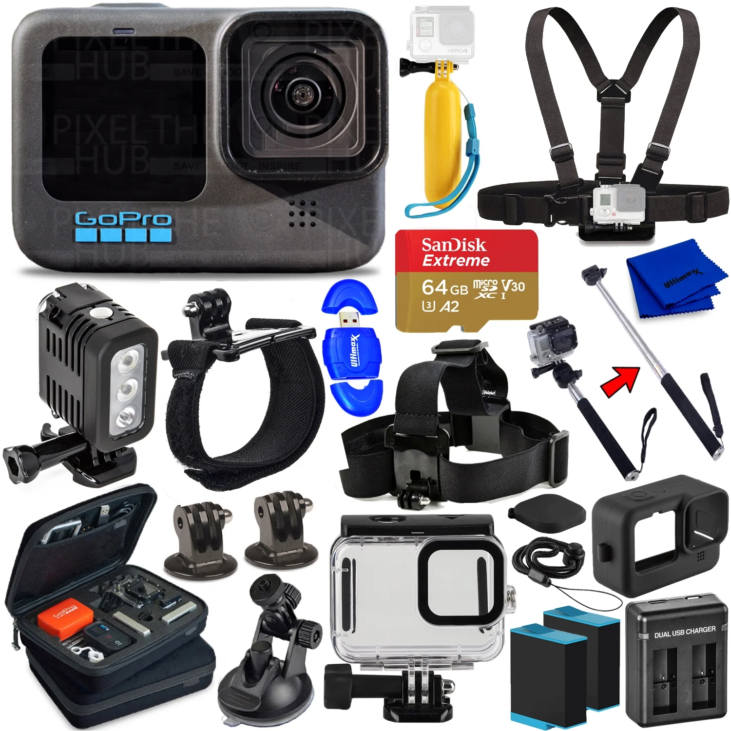 GoPro HERO10 HERO 10 Camcorder Black + EXT BATTS + 64GB + Underwater Case Bundle - Radiant Selections