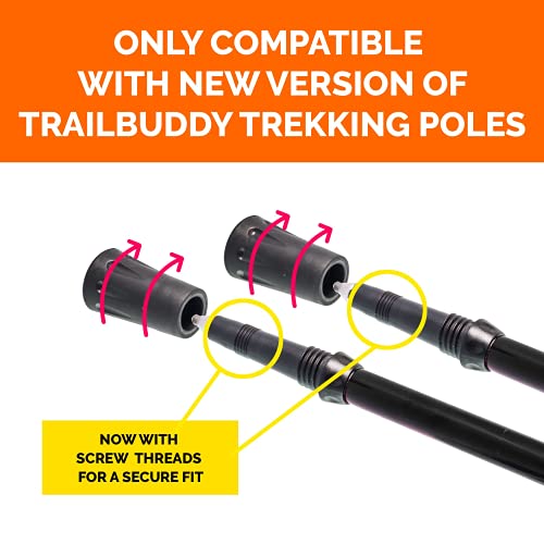 TrailBuddy Walking Stick Tips - Pack of 6 Replacement Rubber Cane Tips Fit Most Trekking & Hiking Poles w/Shock Absorption, Grip & Traction Protectors - 11mm Diameter