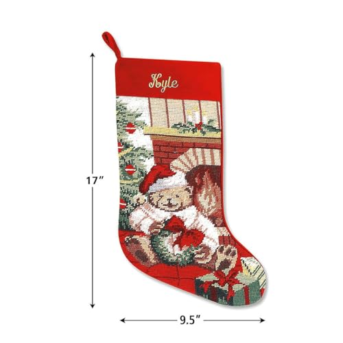Lillian Vernon Santa Personalized Heirloom Christmas Needlepoint Stocking Stocking, 100% Wool, 9.5