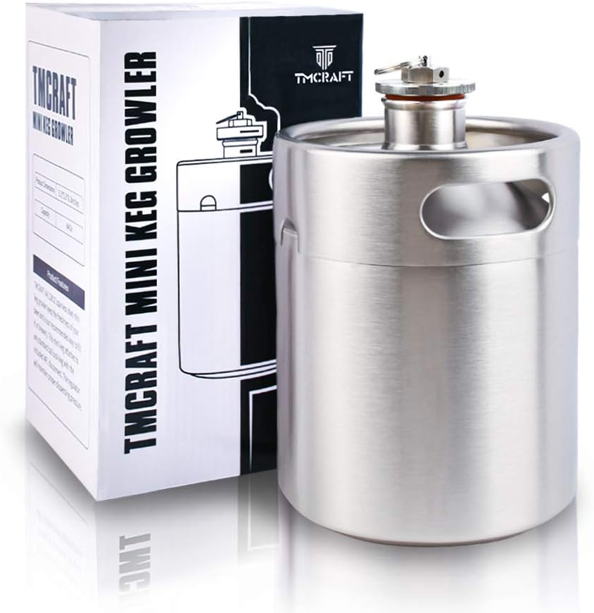 TMCRAFT 64OZ Stainless Steel Mini Keg, Portable beer growler with Exhaust Valve Designed Cap to Keep Beverage Fresh.