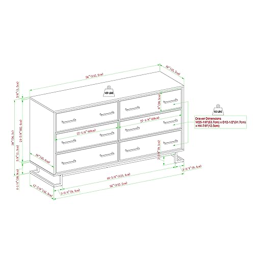 Walker Edison Togo Contemporary Metal and Wood 6-Drawer Dresser, 56 Inch, Coastal Oak