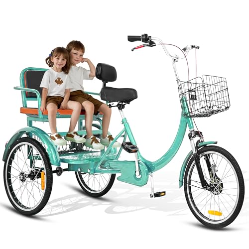 MOOITZ Adult Tricycle, 20 Inch 3-Wheel Bikes, Trike for Adults with Seat, Low Step-Through Cruiser Bike with Front and Rear Baskets, Adult Tricycles for Women, Seniors, Men