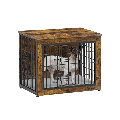 Piskyet Dog Crate Furniture with Cushion,Heavy-Duty Reinforced Metal Mesh,27