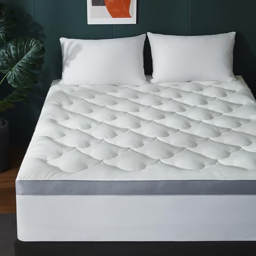 Powdion Pillow Top Mattress Topper Queen, Soft Plush Cooling Down Alternative Mattress Topper Queen for Back Pain,Thick Mattress Pad Bed Topper with 8-21