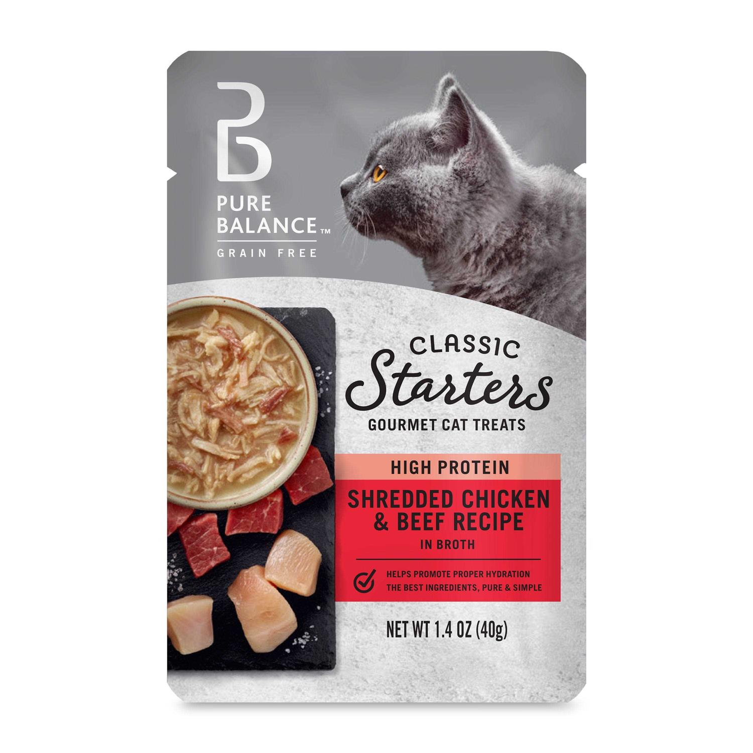 Pure Balance Classic Starters Shredded Chicken & Beef Broth Gourmet Cat Treats - Pet Supplies online store