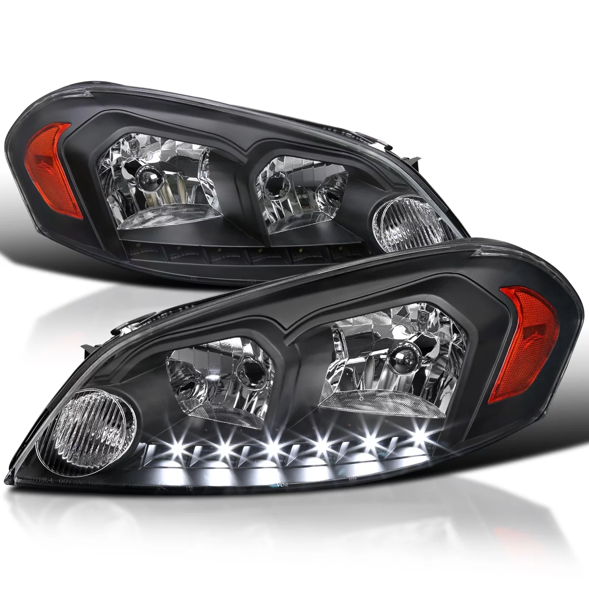 Spec-D Tuning Black Clear SMD Led Headlights Compatible with Chevy Chevrolet Impala 2006-2013, 2006-2007 Monte Carlo, 2014-2016 Impala Limited, L+R Pair Head Light Lamp Assembly