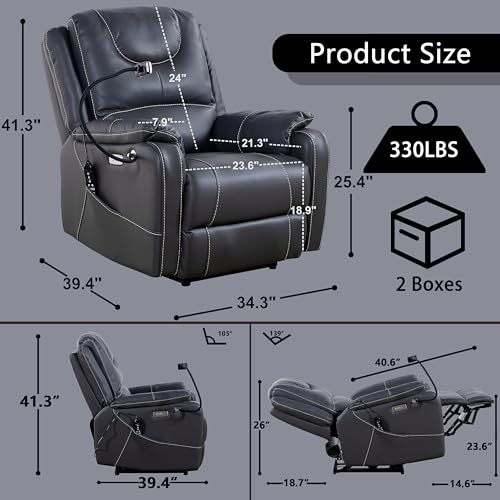 Power Zero Gravity Chair: Electric Recliner with Heat and Massage, Phone Holder for Living Room, Side Pockets, OKIN Motor, USB Port - Scratch Resistant Eco Leather Reddish Brown
