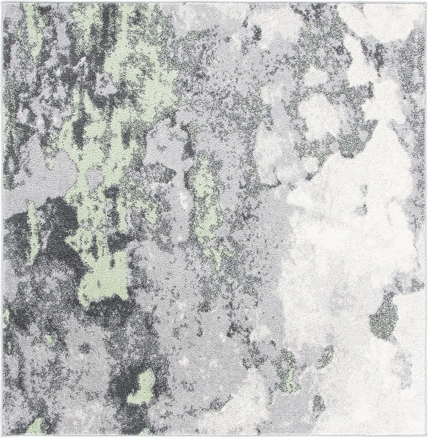 SAFAVIEH Adirondack Collection Area Rug - 4' Square, Green & Grey, Modern Abstract Design, Non-Shedding & Easy Care, Ideal for High Traffic Areas in Living Room, Bedroom (ADR134F)