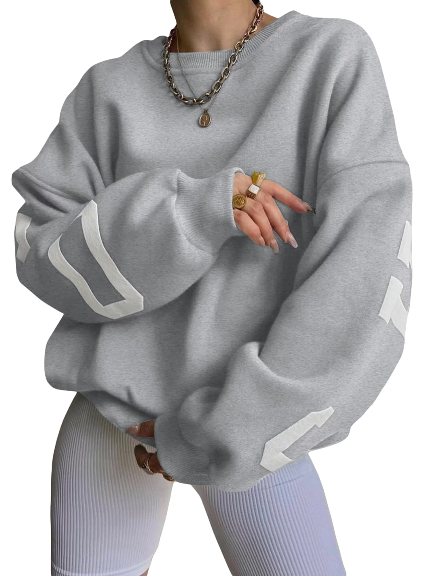 wybzd Women Y2K Oversize Sweatshirt Chicago Letter Graphic Sweatshirt Long Sleeve Fleece Drop Shoulder Pullover Top