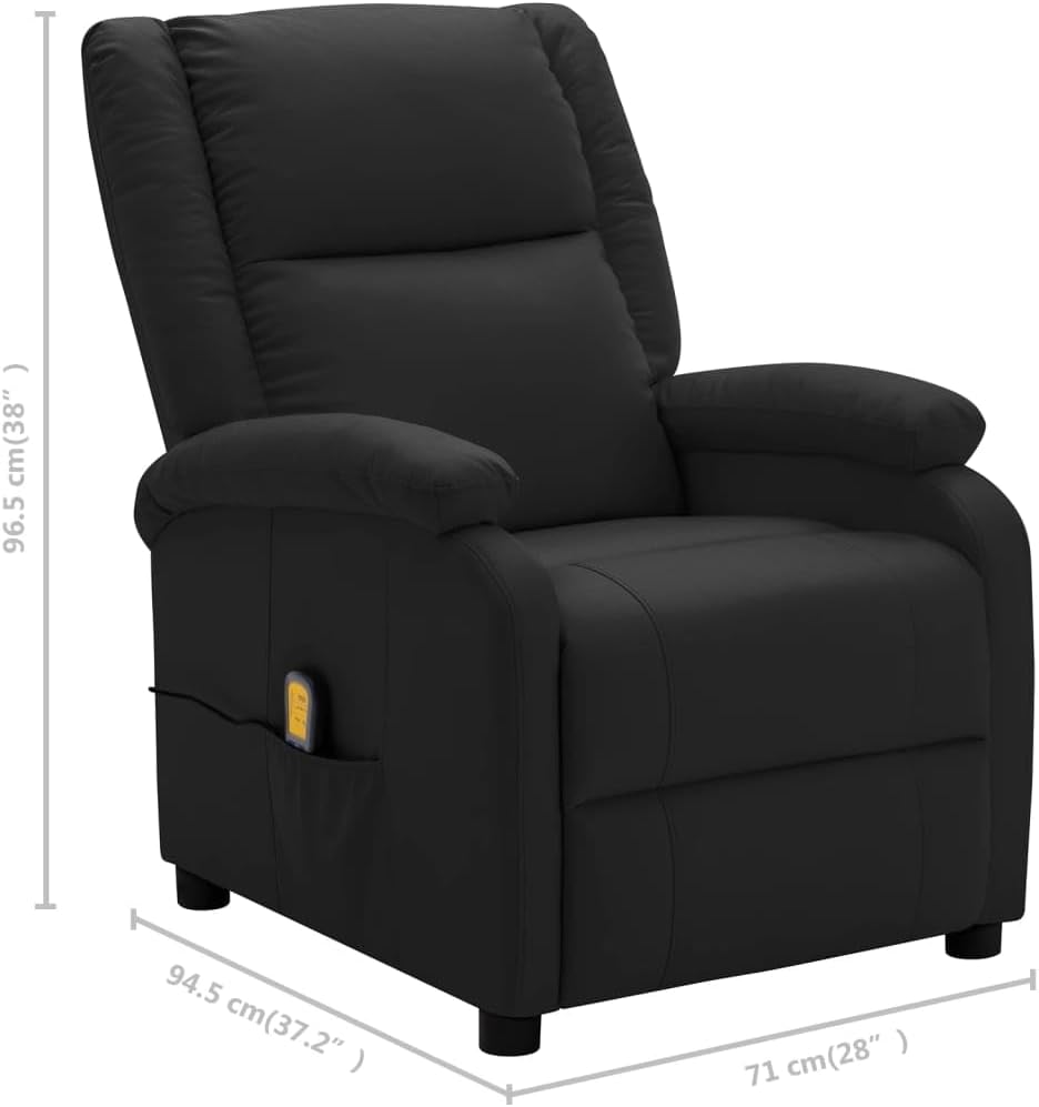 Massage Recliner Chair with Footrest | Adjustable Recliner Sofa for Elderly Adults | Artificial Leather Reclining Sofa Seating with USB Port for Living Room Home Theater | Black Faux Leather