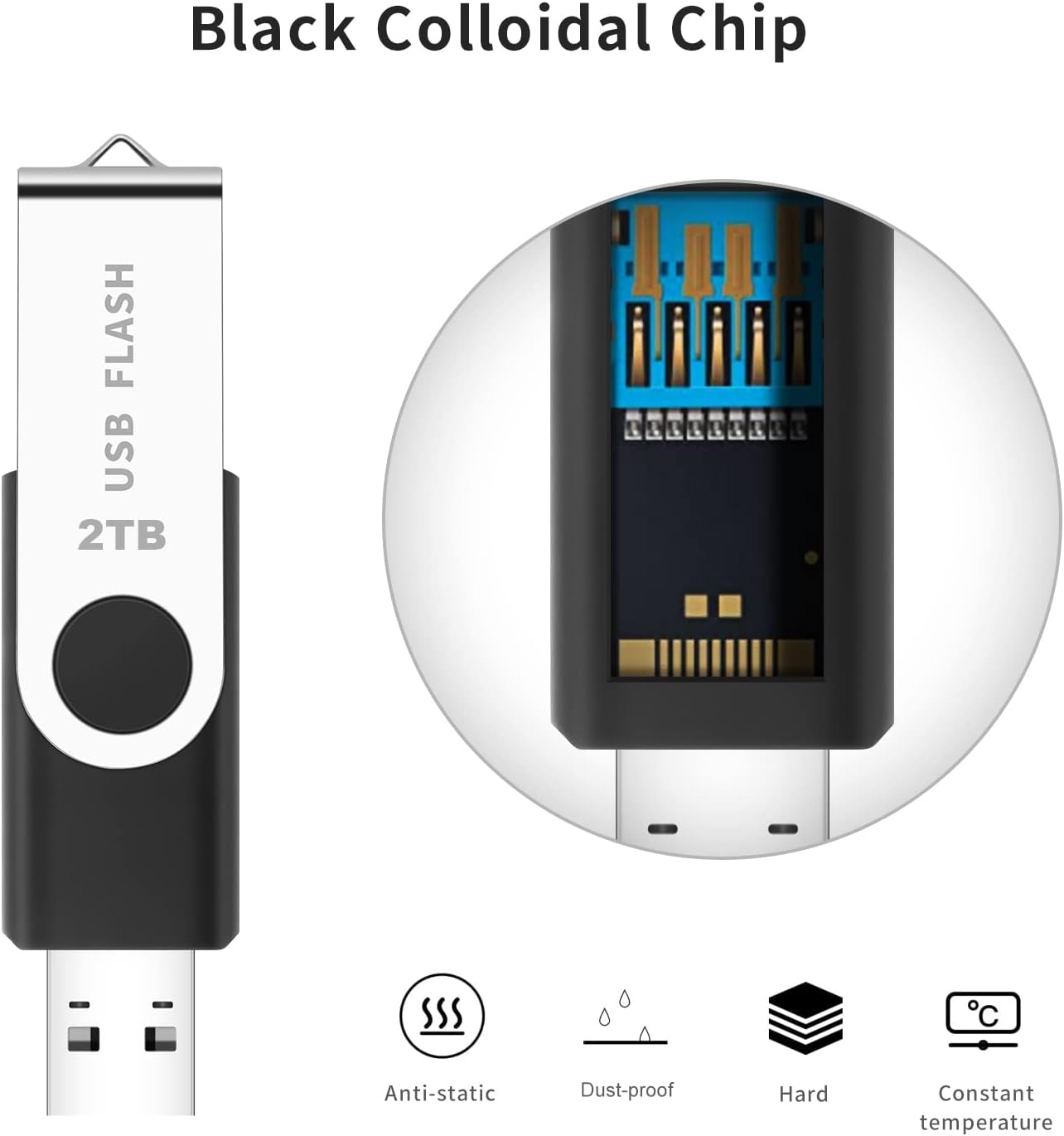 2TB USB Flash Drive - USB Thumb Flash Drive 2TB Memory Stick Portable Fold Swivel Cover Thumb Drives USB Storage Topsharp High Speed USB Drive Pack of 2