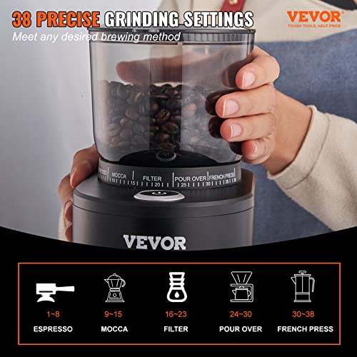 VEVOR Conical Burr Grinder, Electric Adjustable Burr Mill with 51 Precise Grind Setting, 9.7-Ounce 13 Cups Coffee Bean Grinder, Perfect for Drip, Mocha, Hand Brew, French Press, Espresso, Silver