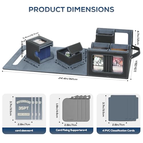 Trading Card Storage Box for MTG, card storage box with Commander Display，Multi-purpose Deck Case for MTG TCG Sports Card, 4 Toploaders, 4 Stoppers, 4 Colorful Dividers (Black & Purple)