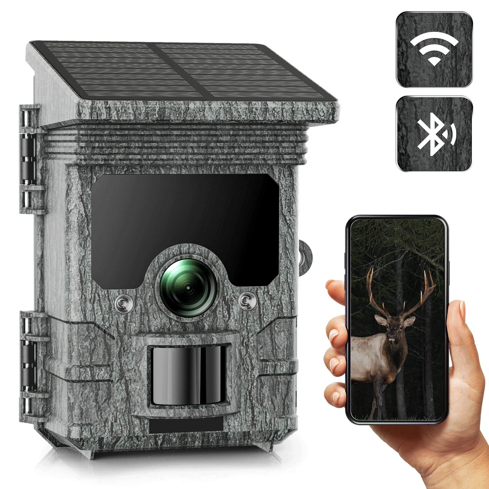 CAMPARK Solar WiFi Trail Camera Native 4K 30fps 46MP Bluetooth Game Camera with Night Vision Loop Recording Waterproof IP66 120° Motion Activated Hunting Trail Cam for Wildlife Monitoring