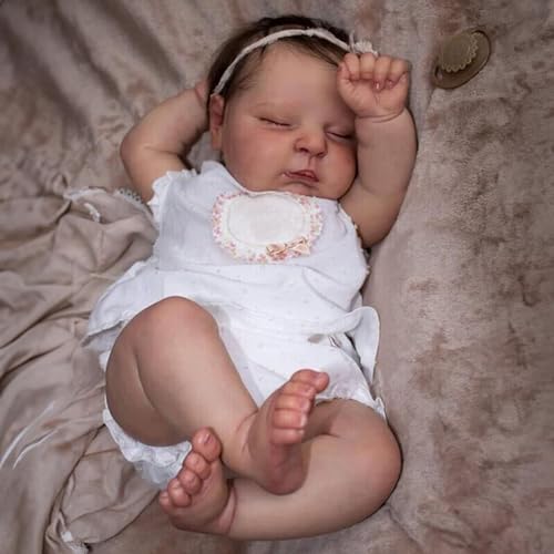 Reborn Baby Dolls Delilah with Realistic Veins, 18 inch Sleeping Newborn Baby Girl Doll, Lifelike Vinyl Silicone Reborn Doll with Weighted Cloth Body, Advanced Painted Gift Set for Kids Age 3+