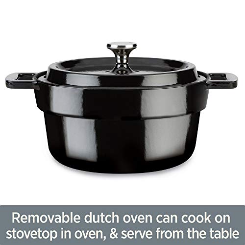 All-Clad 5 Quart 7-in-1 Electric Slow Cooker with Stainless Steel and Cast Iron, 1200W - Black Enamel Crock