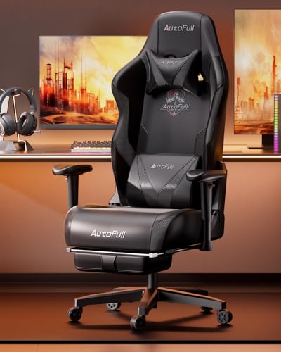 AutoFull C3 Gaming Chair Computer Chair with Ergonomic Wingless Cushion PU Leather Racing Style PC Chair with Footrest and Lumbar Support Pillow（Whirlwind）