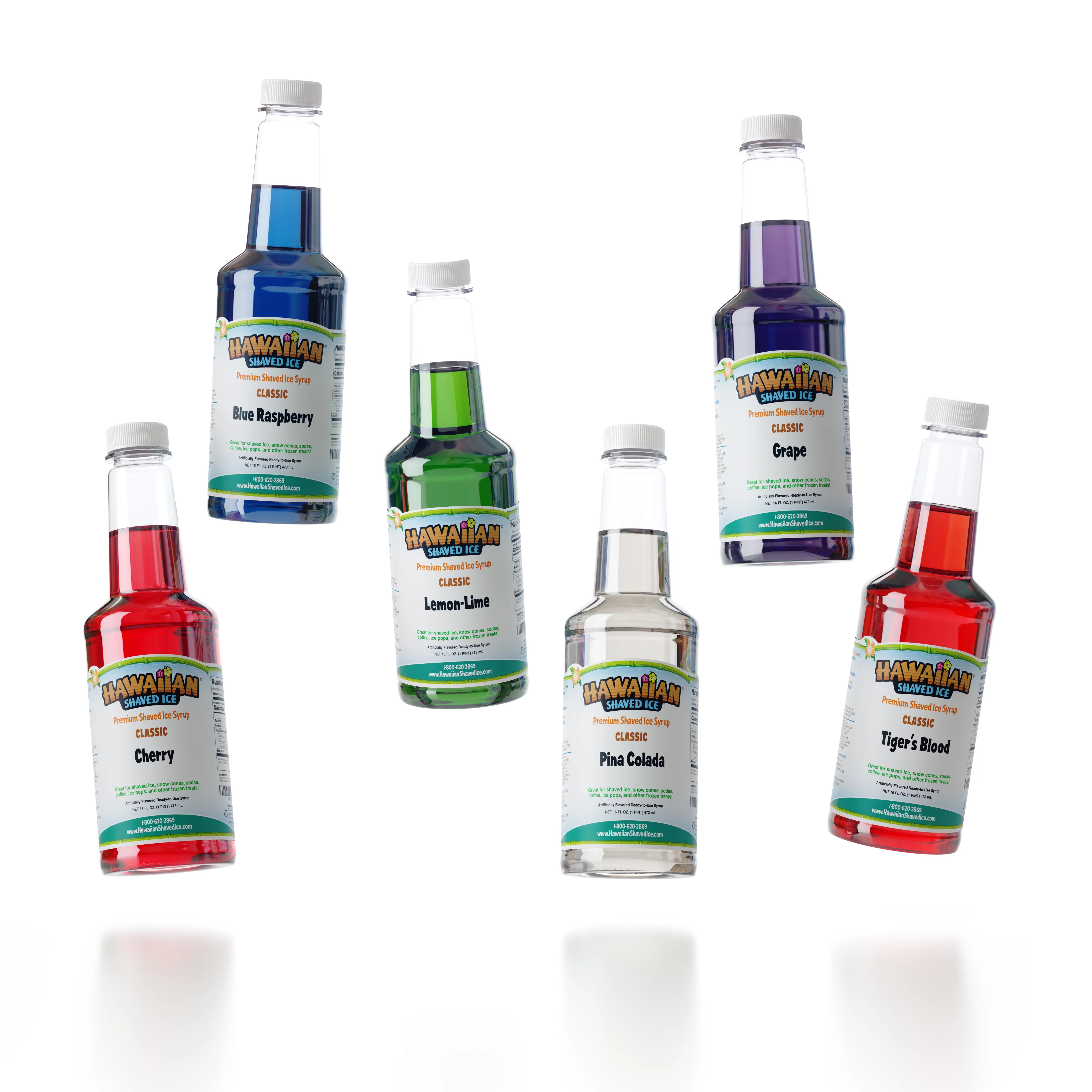 Hawaiian Shaved Ice Snow Cone Syrup 6 Flavor Pack, Pints - Radiant Selections