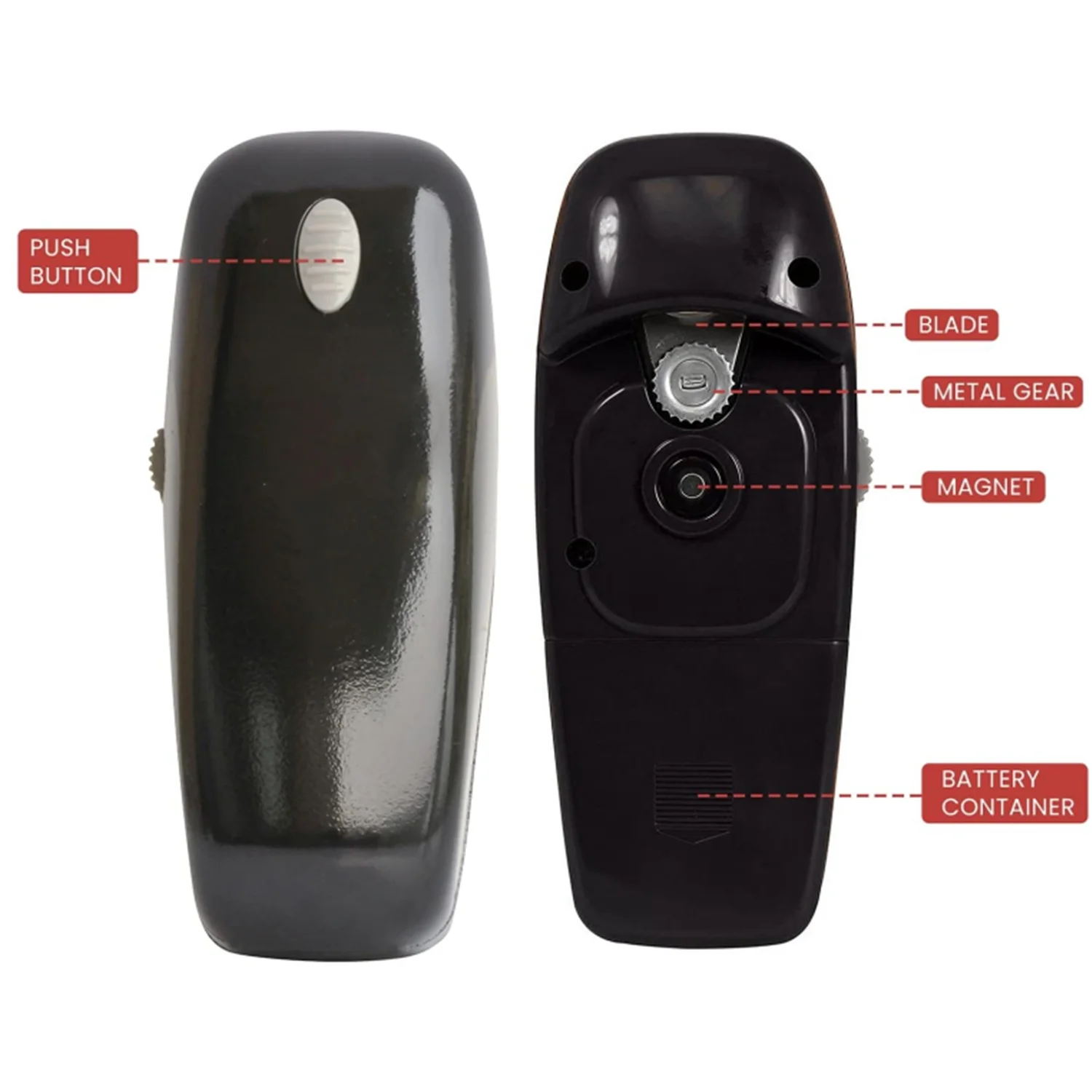 Electric Can Opener - No Sharp Edge Handheld Can Opener - Battery Operated Can Opener - Easy One-Touch Operation Can Opener - Automatic, Food Safe, Hands Free, Smooth Edge (Black)