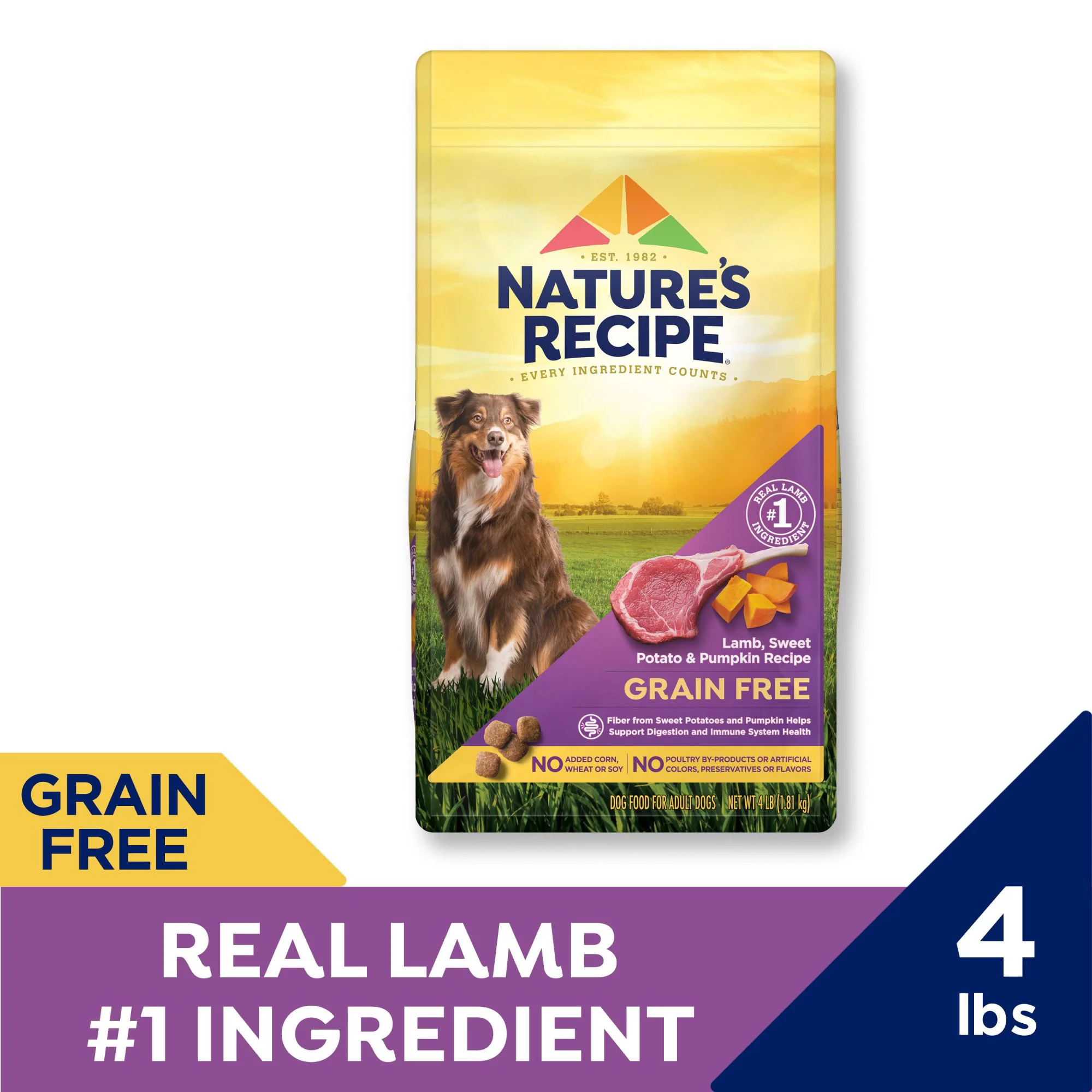 Nature′s Recipe Dry Dog Food, Grain Free Lamb, Sweet Potato & Pumpkin Recipe, 4 lb. Bag