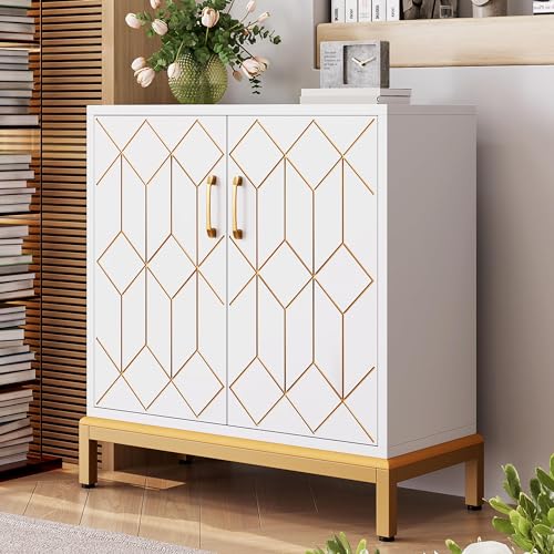 Accent Buffet Cabinet, Sideboard Buffet Cabinet with Storage, Modern Buffet Storage Cabinet with Doors and Shelves for Kitchen, Office, Dining Room, Living Room, White