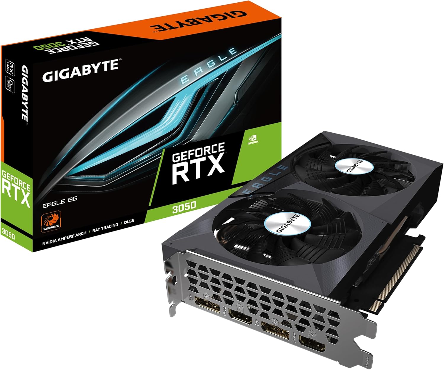 Gigabyte NVIDIA GeForce RTX 3050 EAGLE Graphics Card - 8GB GDDR6, 128-bit, PCI-E 4.0, 1777MHz Core Clock, 1x DP 1.4, 1 x HDMI 2.1, NVIDIA Ampere - GV-N3050EAGLE-8GD