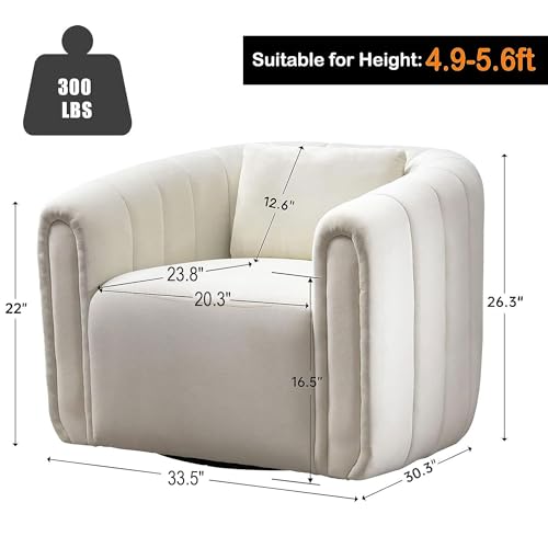 ANJ Swivel Barrel Chair with Plump Pillow, Modern Channel Velevt Accent Chair, Comfy Round Armchair, Swivel Accent Chair for Nursery Living Room Bedroom (Green)