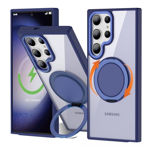 Case for Samsung Galaxy S22/S23 Ultra: with 360° Rotatable Ring Holder Magnetic Kickstand Phone Case for Magsafe Wireless Charging, Military Drop Protection Cover for Samsung S22/S23 Ultra Purple