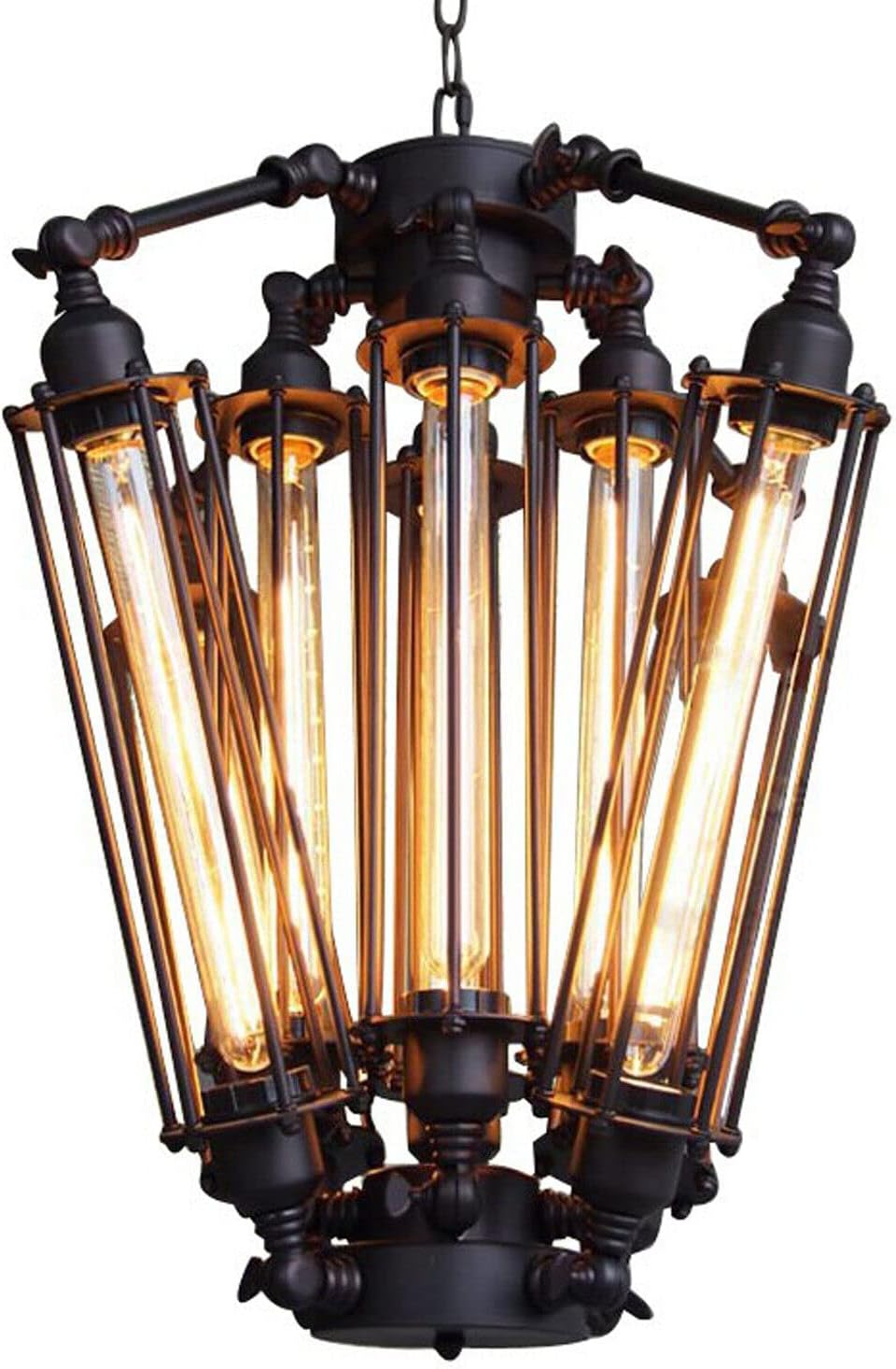 8-Lights Retro Chandelier, Industrial Metal Pendant Lamp Steampunk Pendant Hanging Lamp Geometric Structure Ceiling Lamp for Kitchen Island Foyer Hallway Living Room Bar