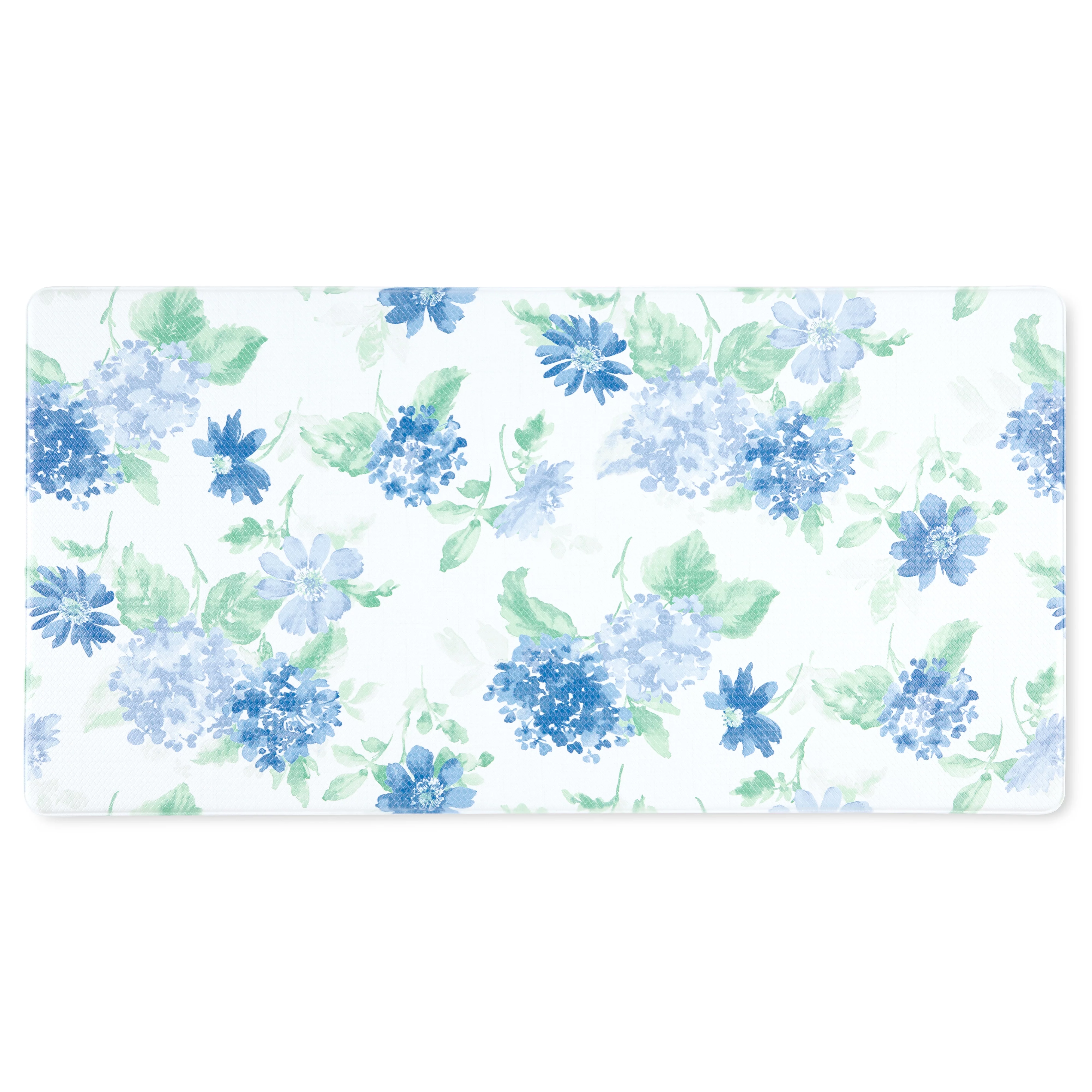 Martha Stewart Amber Floral Daisy Stripe Reverisble Water Resistant Kitchen Mat, Blue/Purple, 20