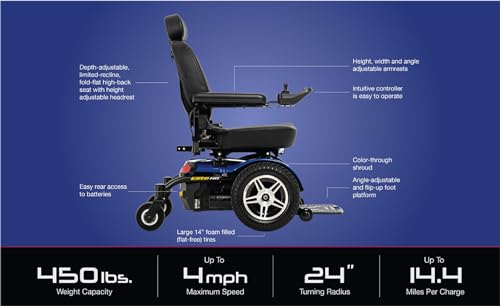 Pride Jazzy Elite HD Power Wheelchair, 450 Lbs. Weight Capacity, with 5-Year Extended Warr (Red, 22