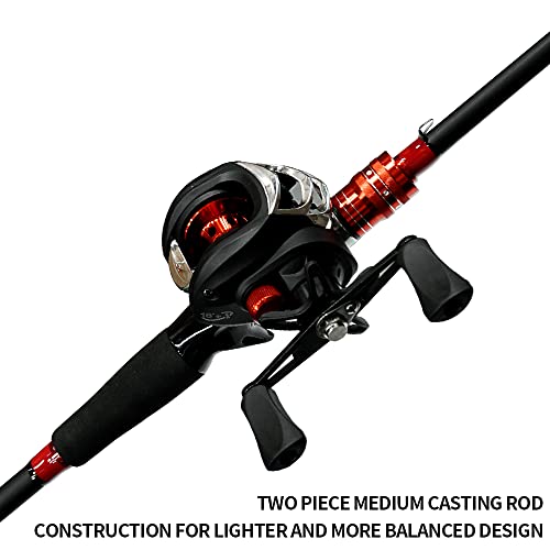 Kilitn Fishing Rod and Reel Combo, Baitcasting Combo Baitcast Reel, 6 Foot 7 Foot 2-Piece, Durable Fiberglass Wrapped Carbon Fiber Rod with Comfortable EVA Handle