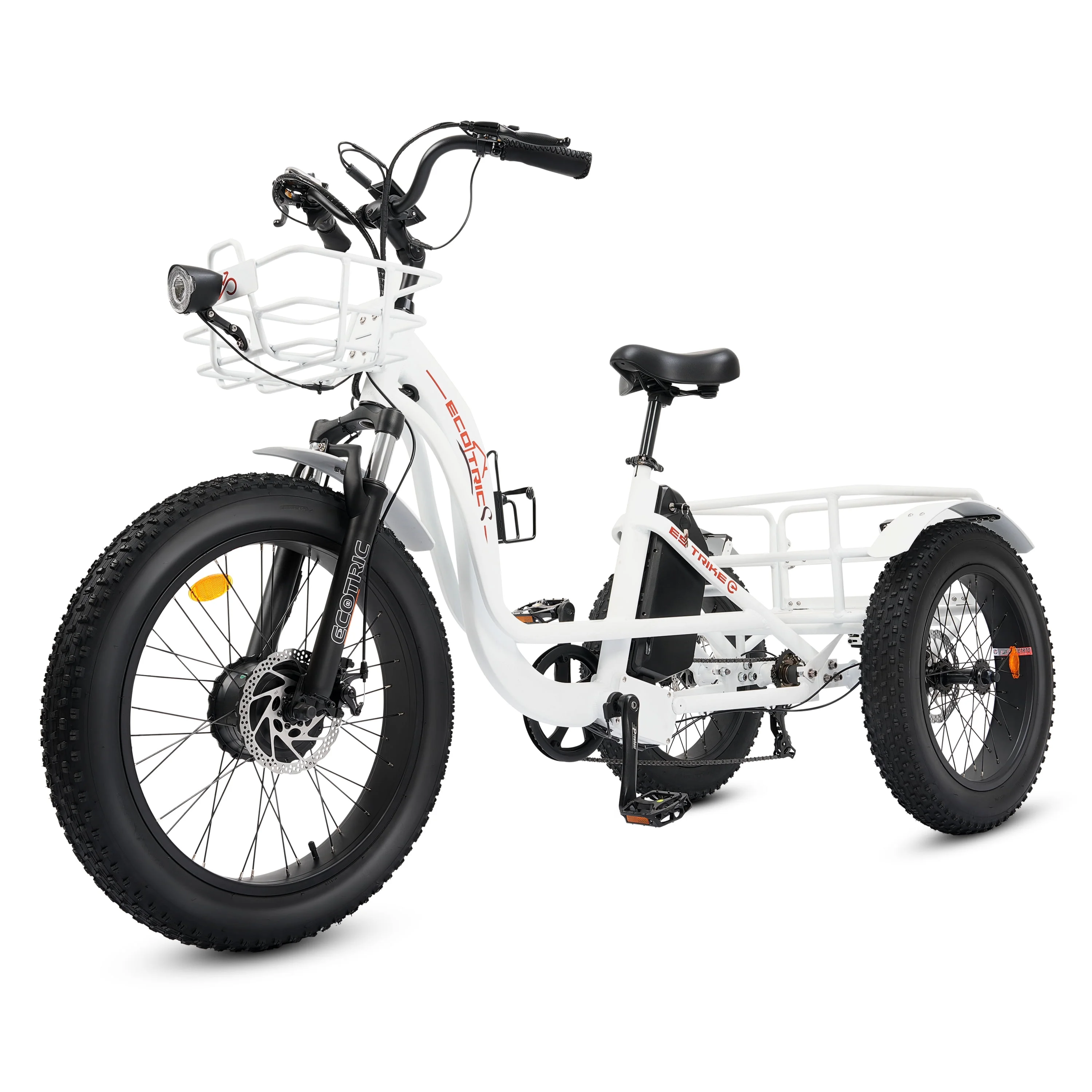 ECOTRIC Electric Tricycle Fat Tire for Adults with Basket, 750W 48V Battery, 3 Wheel Step-Thru E-trike White