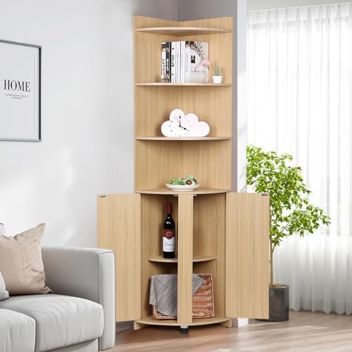 Tall Corner Cabinet with Doors and Shelves, Farmhouse Storage Cabinet, Corner Cabinet Shelves, Bathroom Cabinets Freestanding, Home Furniture for Living Room, Hallway, Kitchen, Bedroom Woode